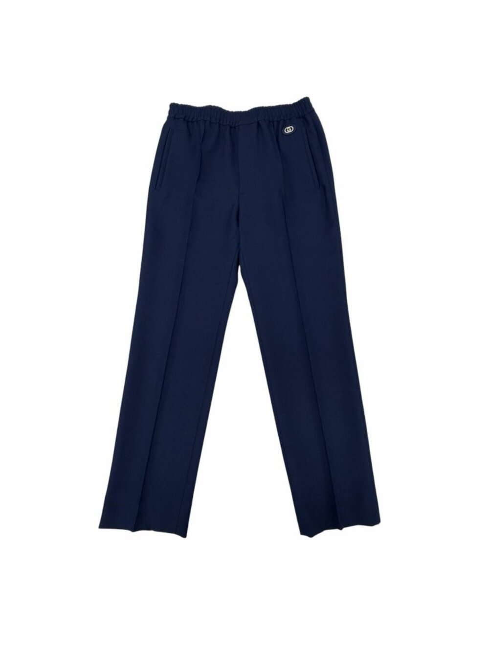 Gucci Leather Interlocking Logo Patch Jersey Easy Pants Navy 48